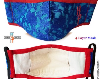 Blue Floral Lace Face Mask | Turquoise Moiré, 4-Layer