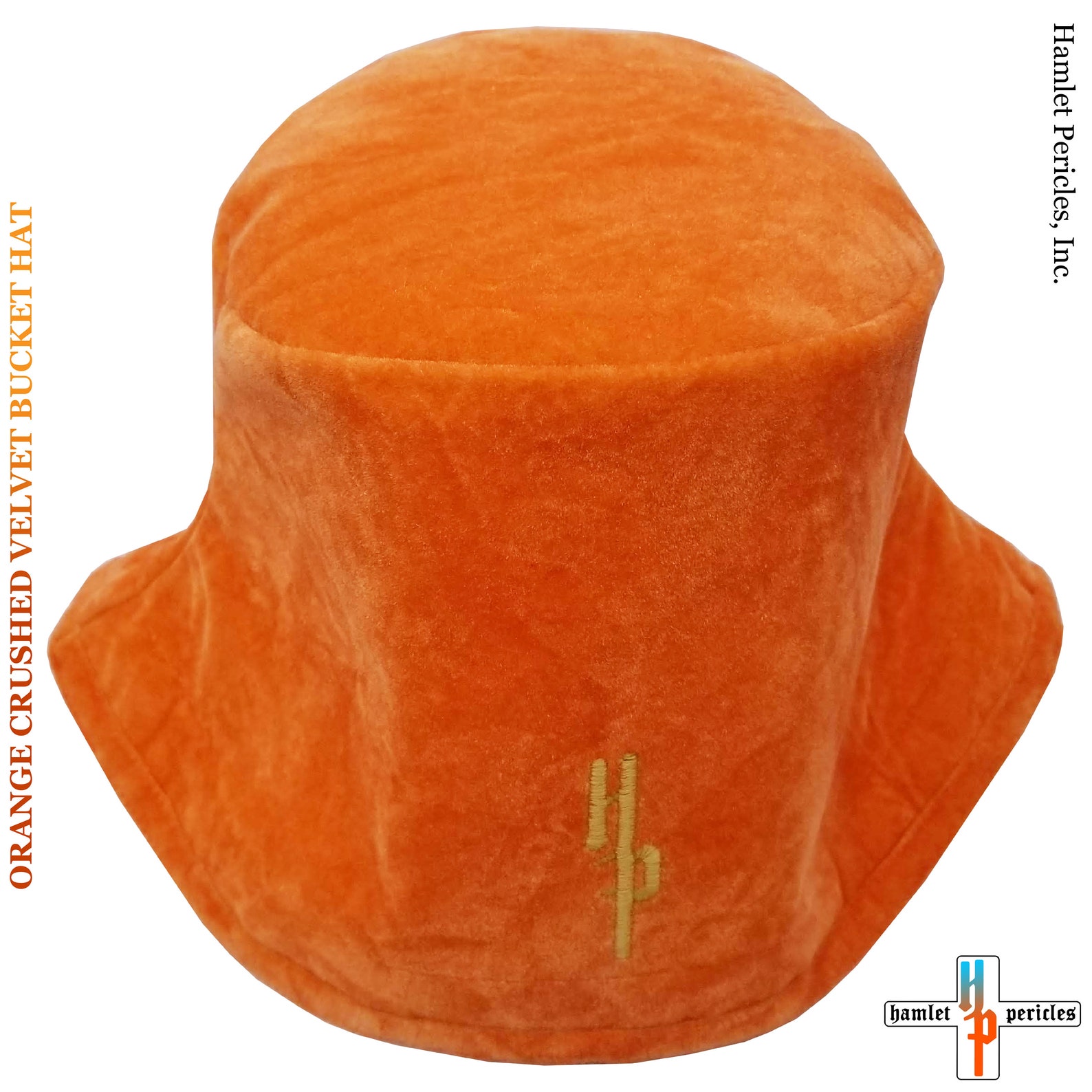 Orange Crushed Velvet Unisex Bucket Hat Plush Hat Orange Velvet Hat