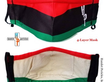 Pan-African Flag Face Mask: 4-Layer Cotton Interior, Filter Pocket