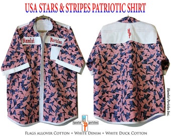 USA Patriotic Shirt | Stars and Stripes | Red White Blue | XXL Men's Shirt | US Flag Collage | Button-up Shirt by Hamlet Pericles | S52911
