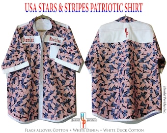 Handmade USA Flag Collage Button-Up Shirt | XXL Patriotic Cotton