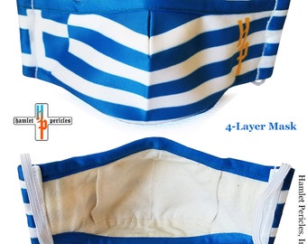 Greece Flag Face Mask w/ Filter Pocket | Greek Mask | Greece Flag Mask | Washable Reusable Cotton Interior Mask | 4-layer Mask | FM12920GRE