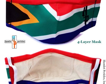 South Africa Flag Face Mask w/ Filter Pocket | South African Mask | Washable Reusable Cotton Interior Mask | 4-layer Mask | FM7620SA