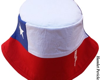 Chile White-top Flag Bucket Hat | Chilean Flag | Chile Flag | Embroidered Hat | Country Flag Hat | Red White Blue Hat by Hamlet Pericles