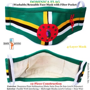 Dominica Flag Face Mask w/ Filter Pocket | Dominican Mask | Reusable Cotton Interior Face Mask | 4-layer Mask | Green Face Mask | FM52720DOM
