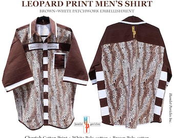 XXL Leopard Print Button-Up Shirt | Brown White Patchwork