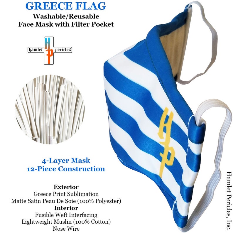 Greece Flag Face Mask W/ Filter Pocket Greek Mask Greece Etsy