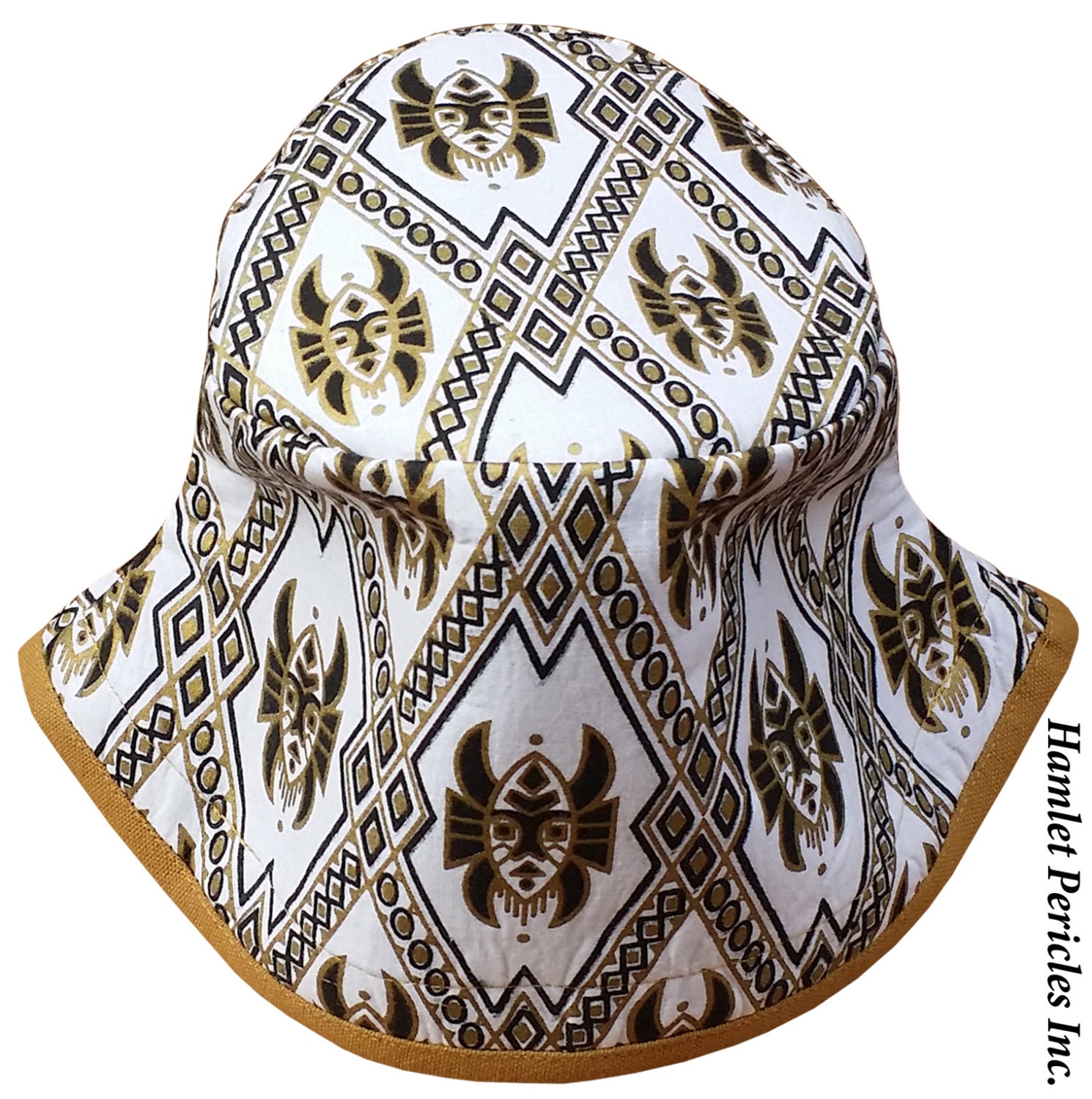 African Wax Print Bucket Hat | Unisex Geometric Cotton  display picture 3