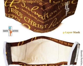 Christian Faith Face Mask | Brown Text Print, 4-Layer Cotton