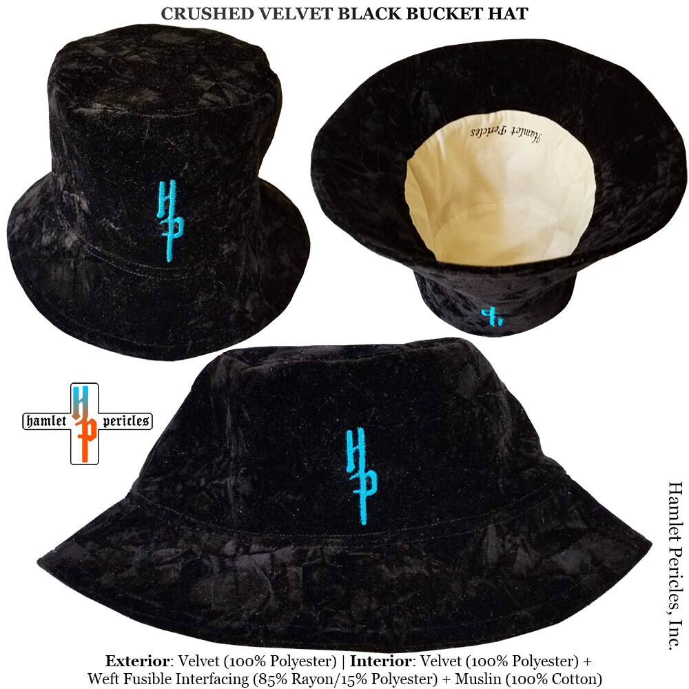 Black Crushed Velvet Bucket Hat: Unisex Glossy Plush Hat 