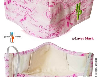 Breast Cancer Awareness Face Mask | 4-Layer Cotton Mask with Filter Pocket