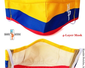 Colombia Flag Face Mask w/Interior Filter Pocket | Colombian Mask | Washable Reusable Cotton Interior Mask |4-layer Tricolor Mask |FM7820COL
