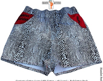 Women's Snake Print Cotton-Lycra Shorts | Short Shorts | Highwaisted Animal Print Shorts | Hot Pants | Booty Shorts by Hamlet P. | F42318a