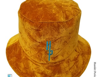 Gold Crushed Velvet Bucket Hat | Gold Hat | Plush Velvet Designer Hat | Unisex Bucket Hat | Sun Hat | Glossy Bucket Hat by Hamlet Pericles