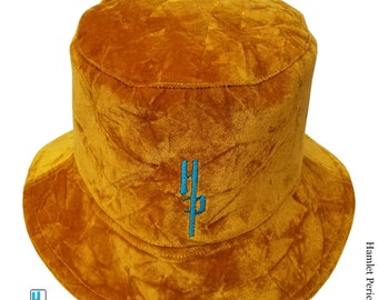 Gold Crushed Velvet Bucket Hat: Plush Unisex Sun Hat (Large)