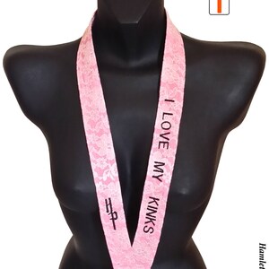 I love My Kinks Embroidered Lanyard | Pink White Lace Lanyard | Fabric Lanyard | Work Badge Swivel-hook Lanyard by Hamlet Pericles | L12516