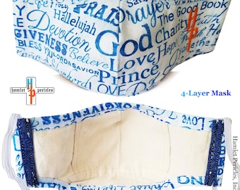 Christian Faith Blue Text Face Mask | 4-Layer Cotton Mask