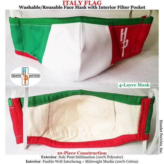 Italy Flag Face Mask w/Interior Filter Pocket Italian Mask Etsy