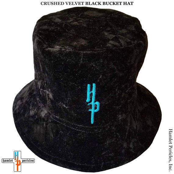 Black Textured Bucket Hat with Velvet Finish Black Crushed Velvet Bucket Hat: Unisex Glossy Plush Hat  main image 2