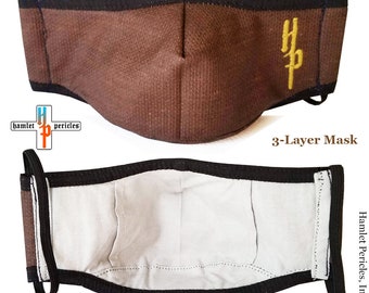 Brown Faux Leather Face Mask | Waterproof Vinyl, Filter Pocket