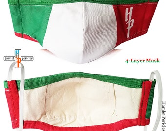 Italy Flag Face Mask w/Interior Filter Pocket | Italian Mask | Washable Reusable Cotton Interior Mask | 4-layer Tricolor Mask | FM71020ITA