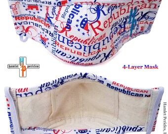Republican Face Mask: 4-Layer Cotton, Red White Blue
