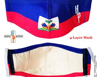 Haiti Flag Face Mask | Reusable 4-Layer Mask with Filter Pocket