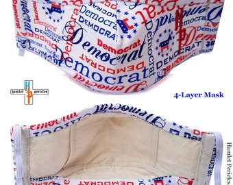 Democrat Face Mask | Democratic Party Face Mask | Liberal Mask | 4 Layer Cotton Mask | Red White Blue Washable Mask by Hamlet Pericles