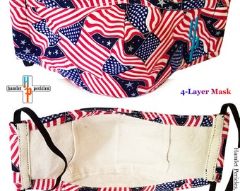 USA Flags Allover Unisex Face Masks w/ Filter Pocket | Patriotic USA Mask | Cotton Face Masks | 4-layer Mask | Red White Blue Masks