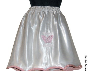 Cream satin silk butterfly embroidered skirt by Hamlet Pericles | F32012