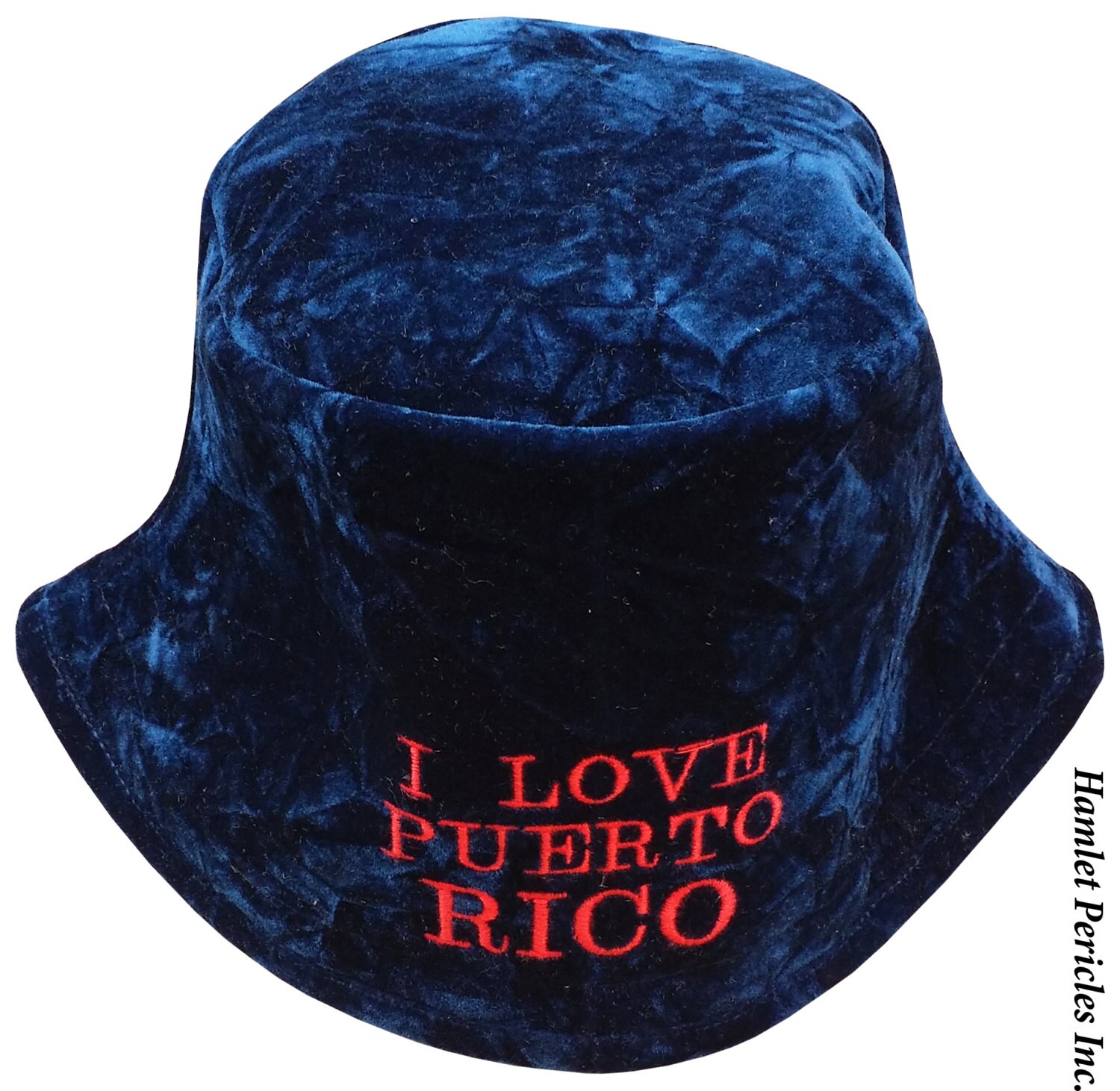 Blue Crushed Velvet Bucket Hat I Love 