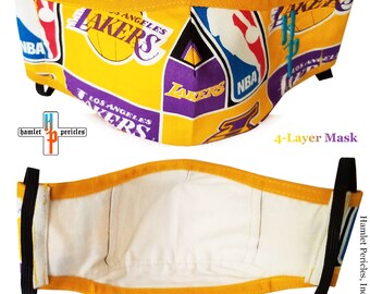 Los Angeles Lakers Unisex Face Masks w/ Filter Pocket | LA Lakers Reusable Cotton Face Masks | 4-layer Mask | Gold Purple Masks | FM42520