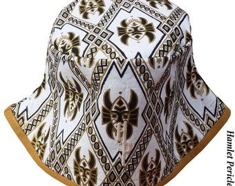 African Wax Print Bucket Hat | Unisex Geometric Cotton, Large