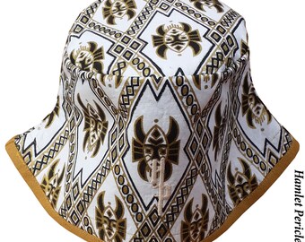 African Wax Print Brown Brim Unisex Bucket Hat | African Symbol | African Tribal Hat | Geometric Hat by Hamlet Pericles | HP111315