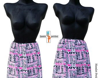 Flirty Text Lycra Mini Skirt | Words on Clothing | Lycra Print 4-way Stretch | Elastic Waistband | Pink Miniskirt by HamletPericles | F52118