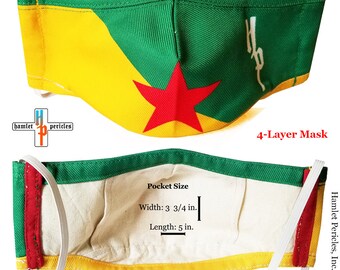 French Guiana Flag Face Mask | 4-Layer Cotton Interior, Filter Pocket