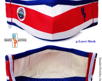 Costa Rica Flag Face Mask: 4-Layer Cotton Interior, Filter Pocket