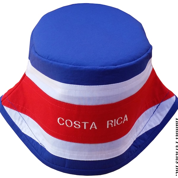 Costa Rica Embroidered Flag Bucket Hat | Costa Rica Flag | Costa Rican Country Flag Hat | Stripe | Red White Blue Hat by Hamlet P | HP21116b