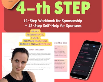 Step 4 AA Workbook Bundle APP and PDF, Sponsor Guide & Self-Guided Recovery Journal, 12 Step Inventory Resentments Fears