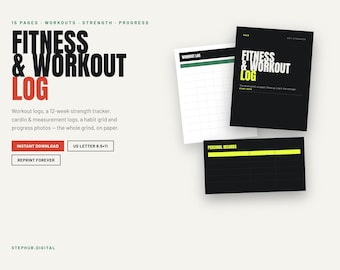 Fitness Workout Log PDF | 8-Page Printable Strength Training & Progress Tracker | Digital Download