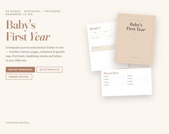 Baby's First Year Memory Book PDF | Printable Keepsake Milestone Tracker and Journal | Digital Download