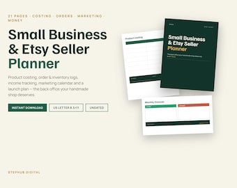 Small Business and Etsy Seller Planner PDF | Printable Product Costing, Sales Tracker & Marketing Calendar | Digital Download