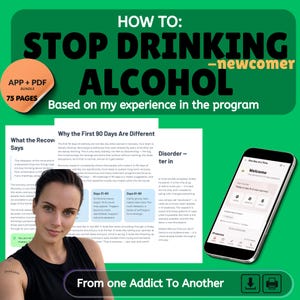 How to Stop Drinking Alcohol Workbook + AA Recovery App, 90 Day Sobriety Bundle, AA 12 Step Companion, Urge Surfer Tool