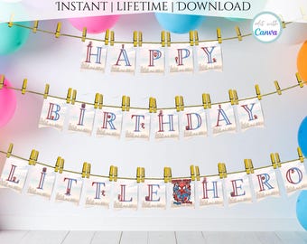 Superhero Birthday Banner | Editable Superhero Party Banner | Spider Hero Style | Canva Template | Printable