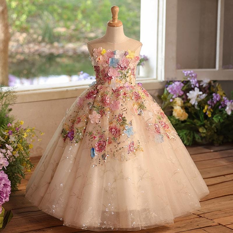 Floral Formal Tutu Skirt Tulle Skirt Blush Floral Dress Formal