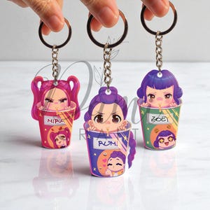 Kpop Demon Hunters Keychain Kawaii Saja Boys Huntrix Double-Sided Keychains, Kpop Demon Hunters Fanart Merch, Chibi Saja Boys Keyring