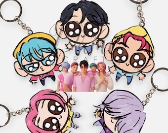 Kpop Demon Hunters Keychain Kawaii Saja Boys Huntrix Double-Sided Keychains, Kpop Demon Hunters Fanart Merch, Chibi Saja Boys Keyring