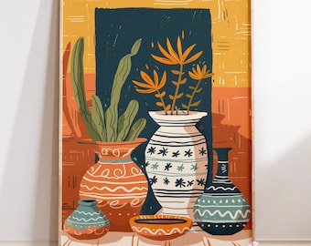 Mid Century Stillleben Druck | Abstrakte Keramik, Vasen