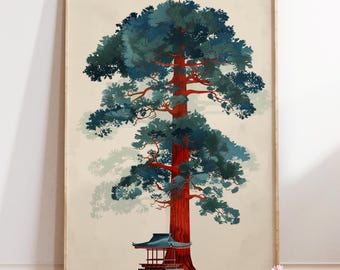 Japanese Cedar Tree Poster | Minimalist Forest Nature Wall Art (Framed Option)