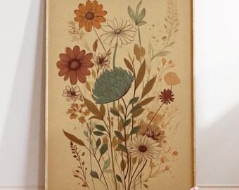 Vintage Wildflower Art Print | Botanical Earth Tone Decor